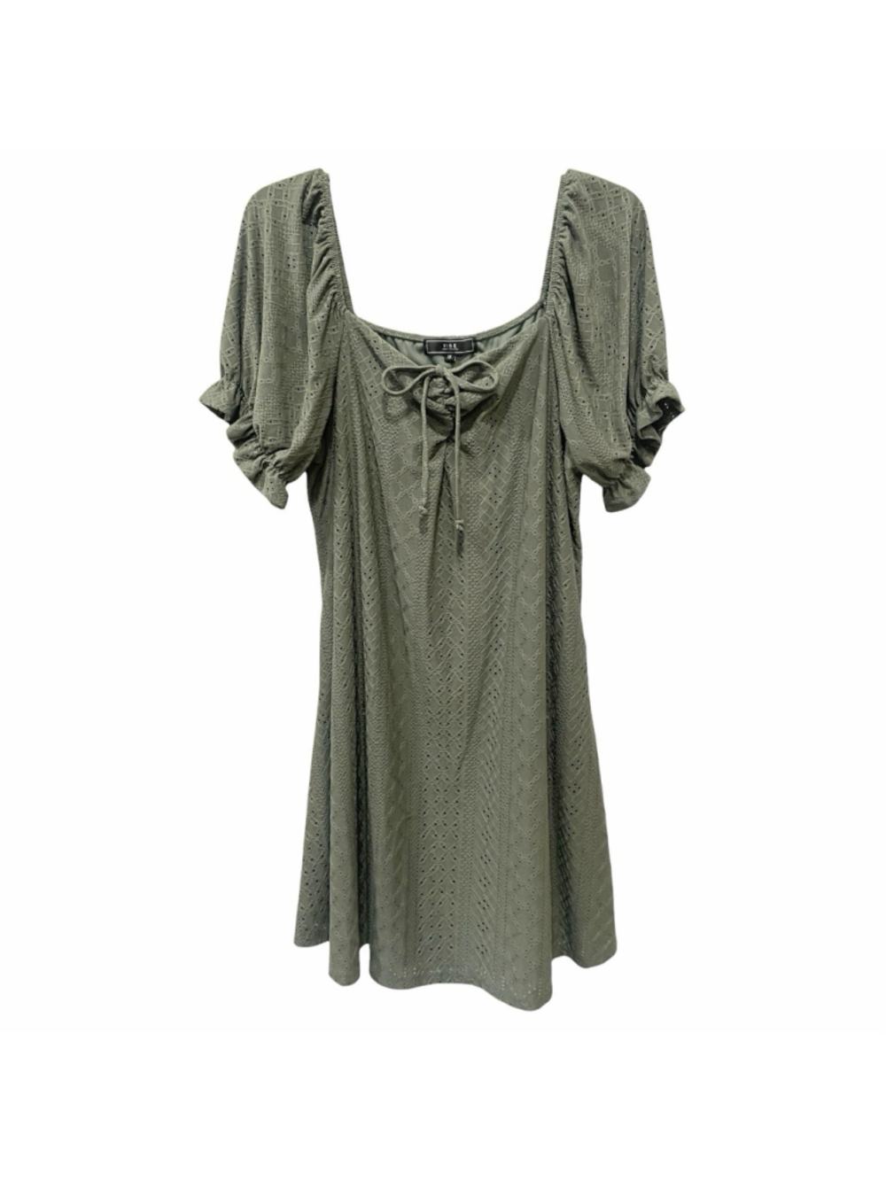 Vibe Sportswear Womens Size 1X Eyelet Dress Lined Short Puff Sleeve Olive Green